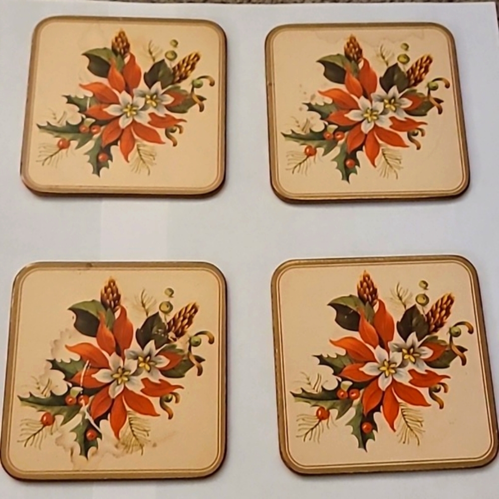 Pimpernel Vintage Set of 6 Poinsettia Coasters